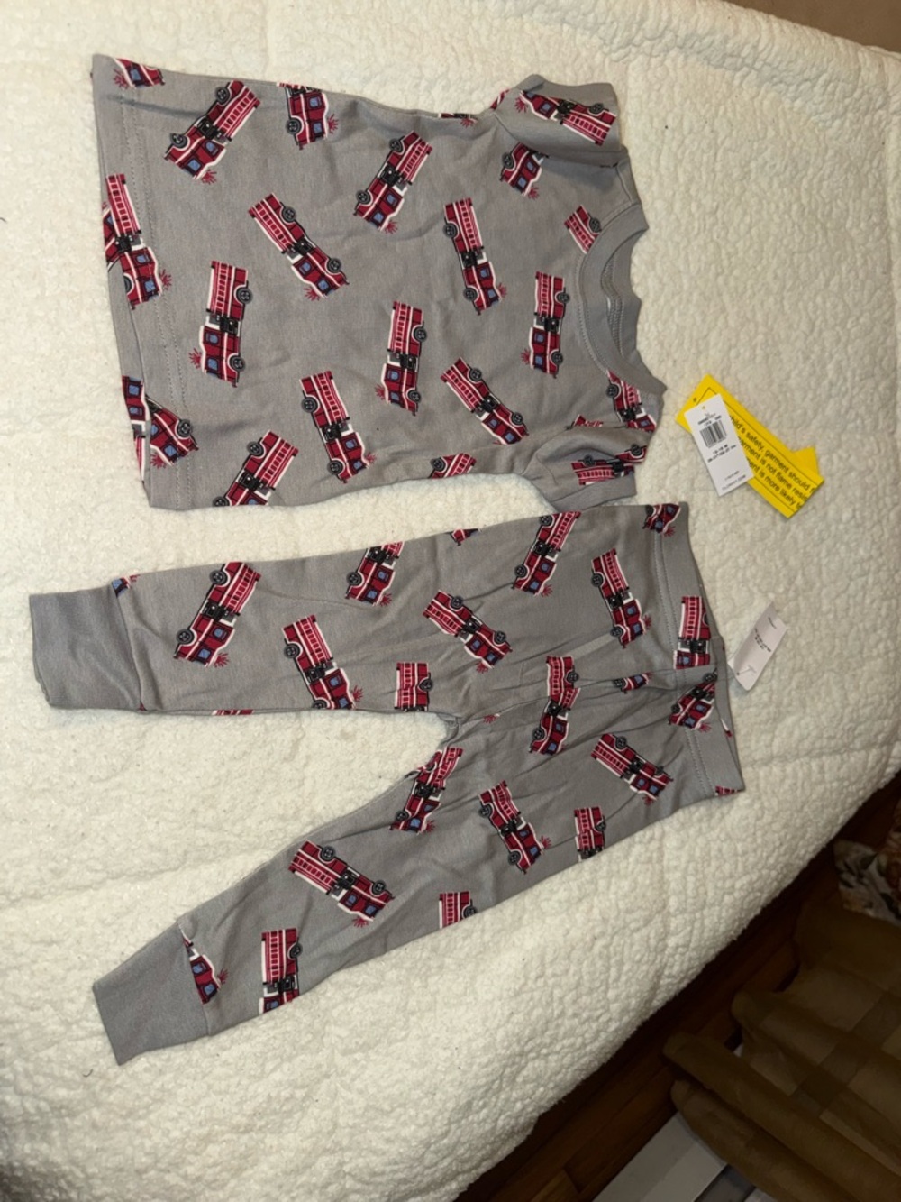 Old Navy Gray Kids Pajama Set with Red Fire Truck Print